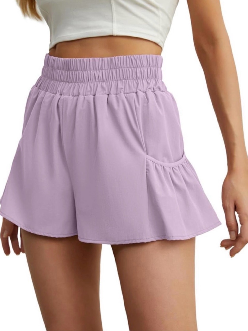 Amazon Lavender Elastic Waist Athletic Shorts with Side Pocket